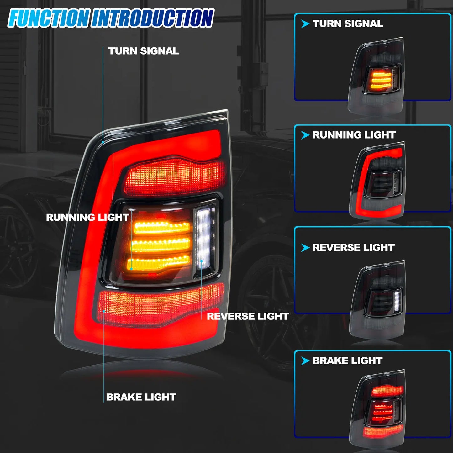 LED Tail Lights for Dodge Ram 1500 2500 3500 2010-2018 4th Gen Rear Lamps Start-up Animation Sequential Turn Signal Assembly