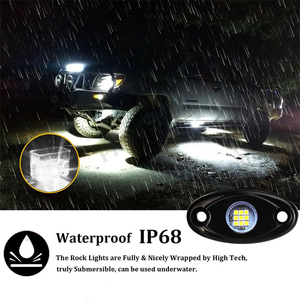10Pods White LED Rock Lights Kit for Offroad Truck SUV 4x4 ATV LED Underglow Trail Rig Lights Overland Waterproof