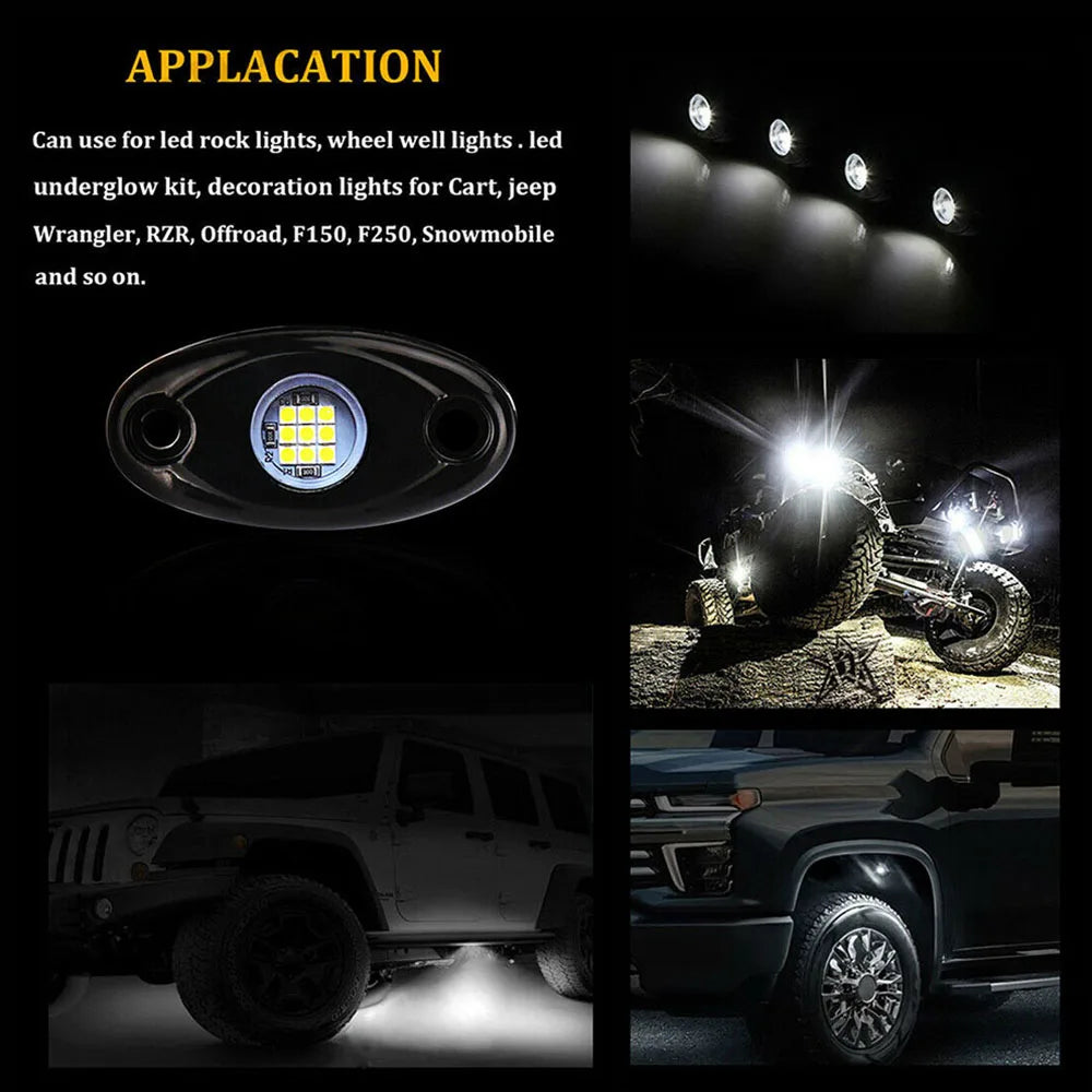 10Pods White LED Rock Lights Kit for Offroad Truck SUV 4x4 ATV LED Underglow Trail Rig Lights Overland Waterproof