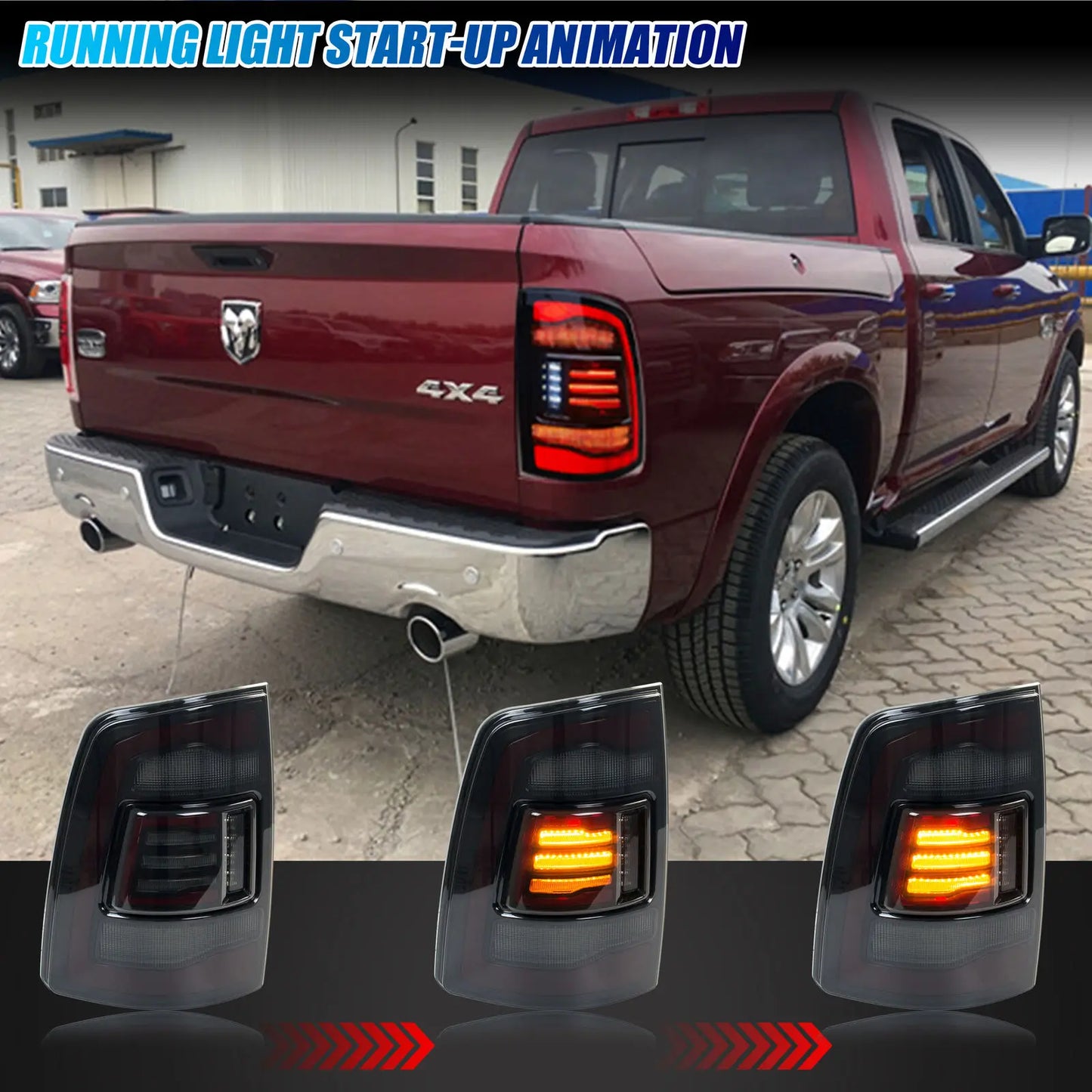 LED Tail Lights for Dodge Ram 1500 2500 3500 2010-2018 4th Gen Rear Lamps Start-up Animation Sequential Turn Signal Assembly