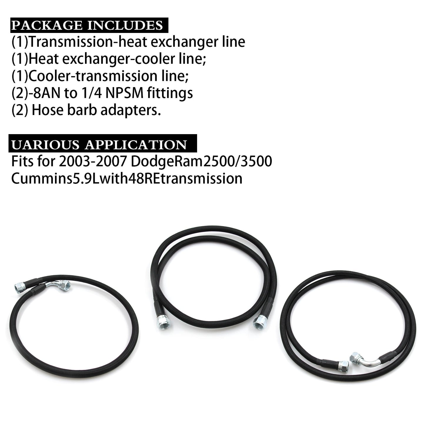 48RE Transmission Transmission Cooler Hoses Lines Kit SS Fits For 2003-2007 Dodge Ram 2500/3500 Cummins 5.9L YX04409