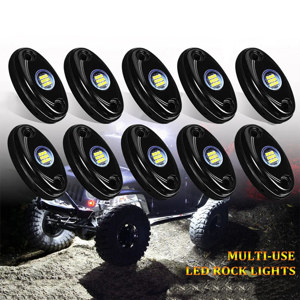 10Pods White LED Rock Lights Kit for Offroad Truck SUV 4x4 ATV LED Underglow Trail Rig Lights Overland Waterproof