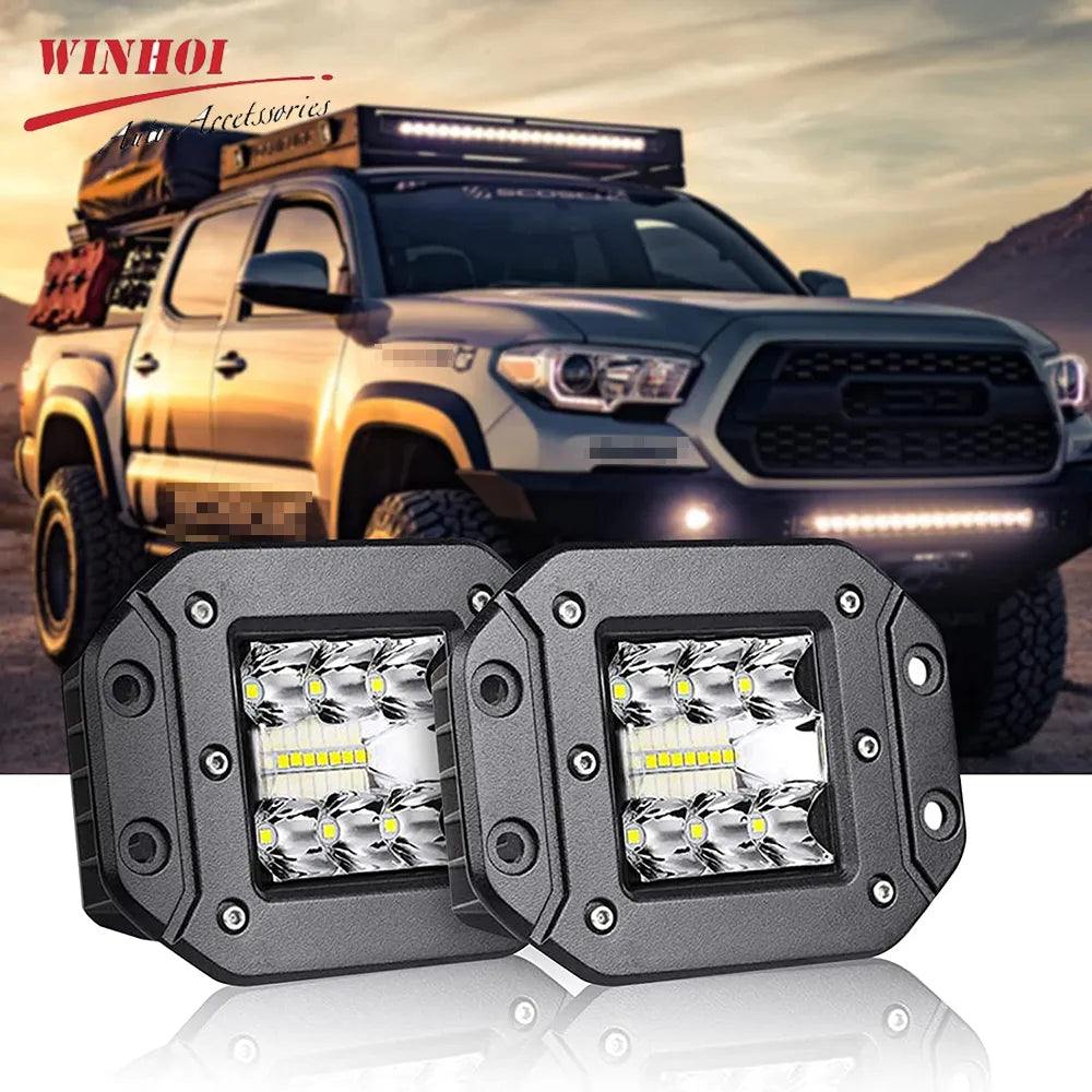 2pc 48W 5 Inch Flush Mount Work Light Led Spot Flood Light Bar Aluminum Bright Beam Fog Lamp for Jeep 4x4 Off Road Truck Trailer