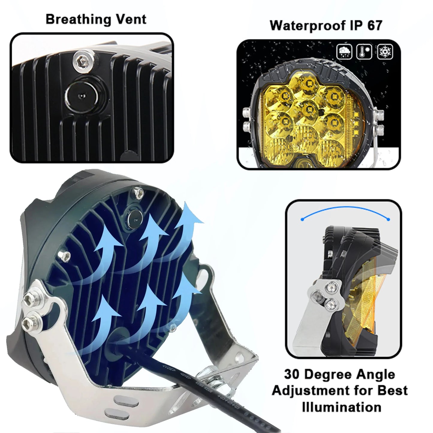 5-7'' 50 Watt Amber Yellow and White LED Work Light Driving light Spotlight Offroad 4x4 Driving Fog Light for Jeep Truck Cars SUV Boat LED Overland
