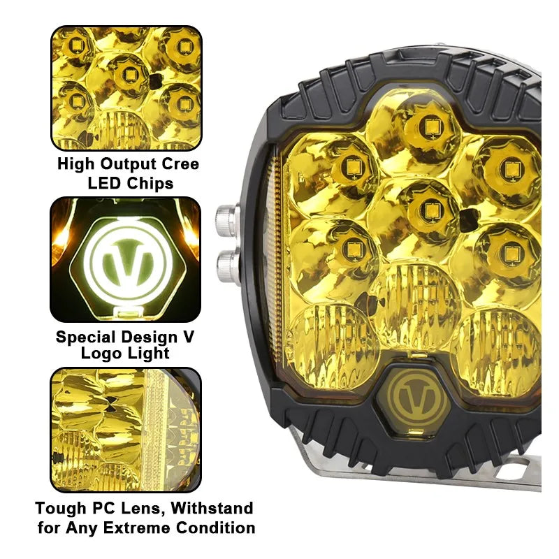 5-7'' 50 Watt Amber Yellow and White LED Work Light Driving light Spotlight Offroad 4x4 Driving Fog Light for Jeep Truck Cars SUV Boat LED Overland